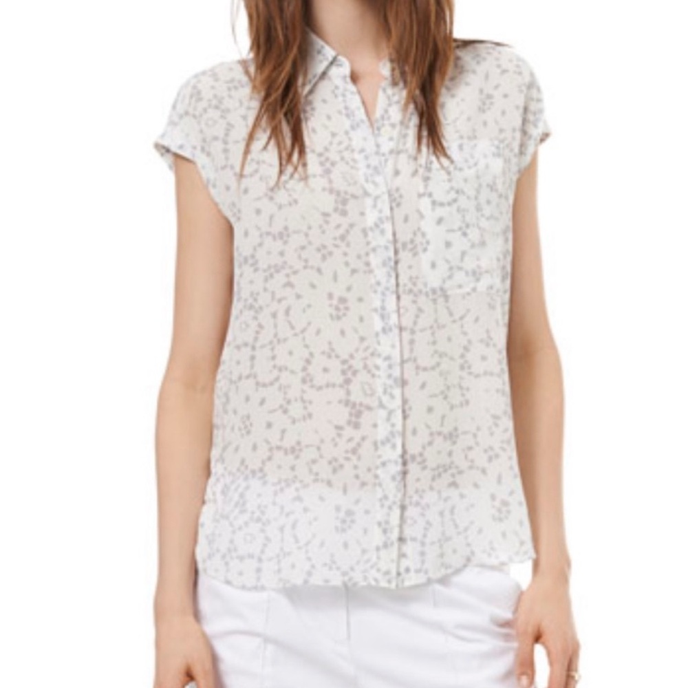 Rebecca Taylor Lace Print White Chiffon Button Down Top Silk 6